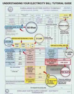 Important details on Pakistan electricity bill explained with highlighted fields